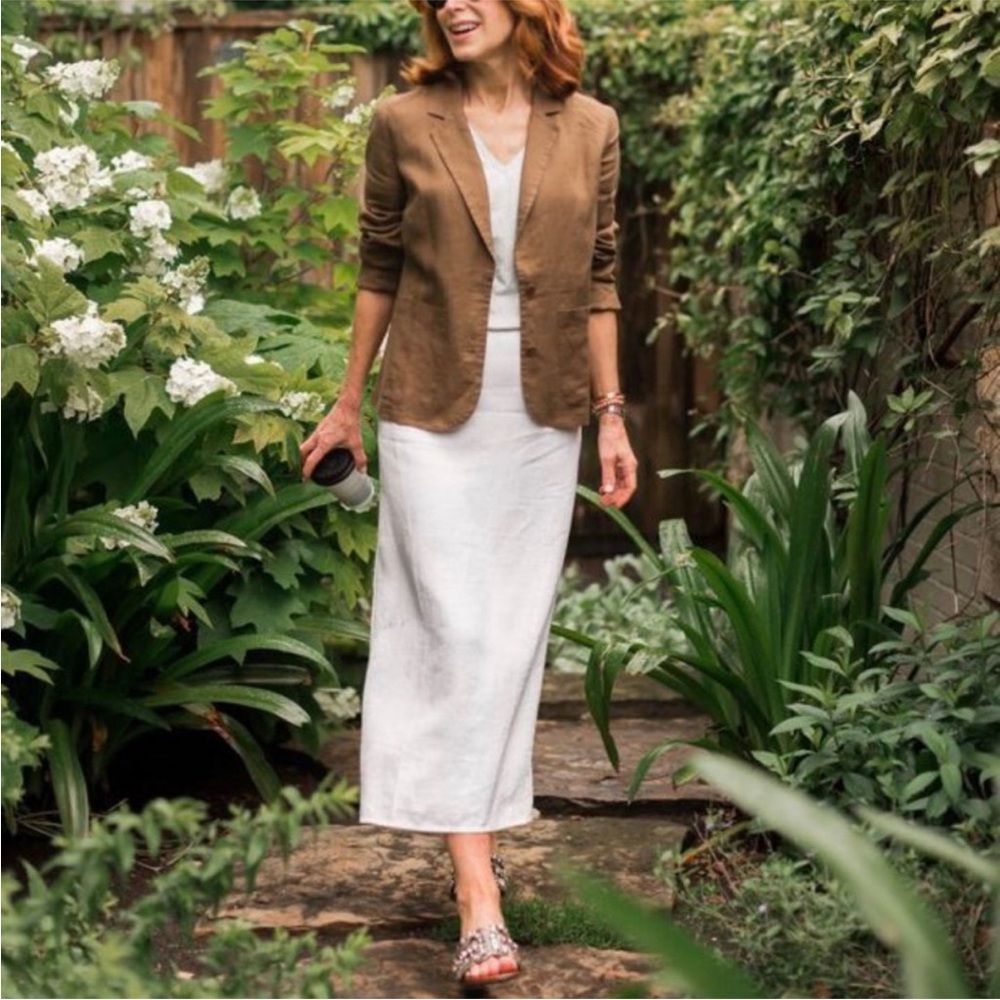 Eileen Fisher White Side Split Linen Skirt - image 5